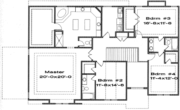 Traditional Floor Plan - Upper Floor Plan #6-124