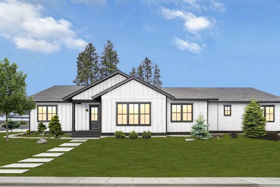 Exterior - Front Elevation 3 for Ranch House Plan #1105-9 - 3 bed, 2.5 bath