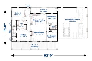 Floor Plan - Main Floor for Barndominium House Plan #44-294 - 4 bed, 3 bath