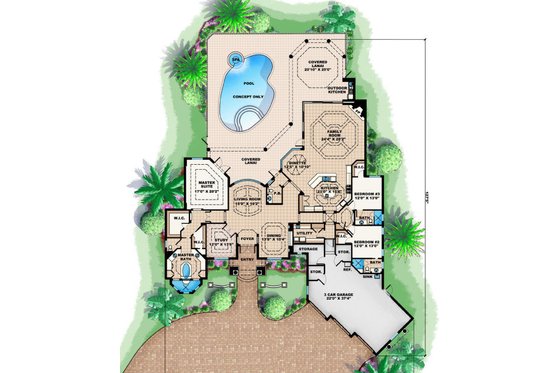 Floor Plan - Main Floor for Mediterranean House Plan #27-414 - 3 bed, 3.5 bath