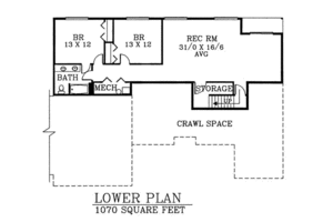 Floor Plan - Lower Floor for Ranch House Plan #53-303 - 4 bed, 3.5 bath
