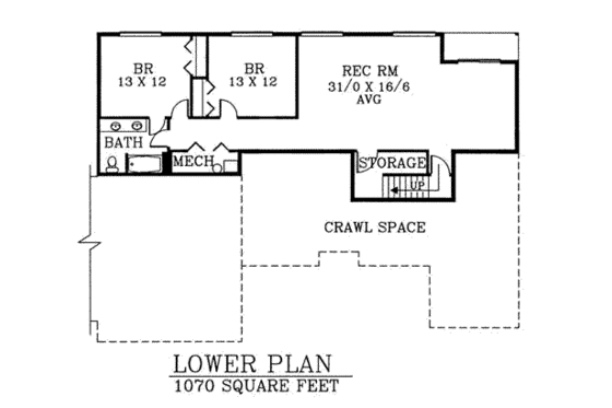 Floor Plan - Lower Floor for Ranch House Plan #53-303 - 4 bed, 3.5 bath