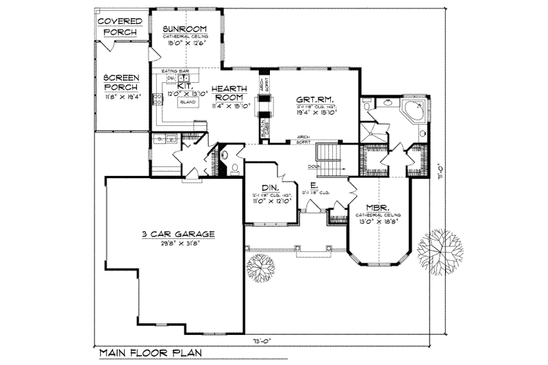 Home Plan - Floor Plan - Main Floor for Traditional House Plan #70-292 - 3 bed, 2.5 bath