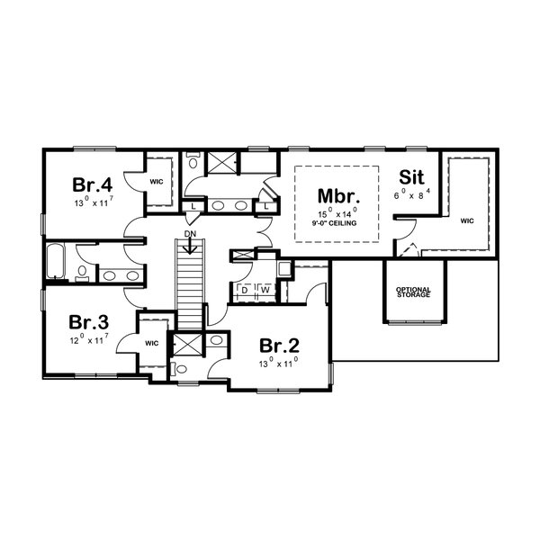 Architectural House Design - Floor Plan - Upper Floor for Traditional House Plan #20-1797 - 4 bed, 4 bath