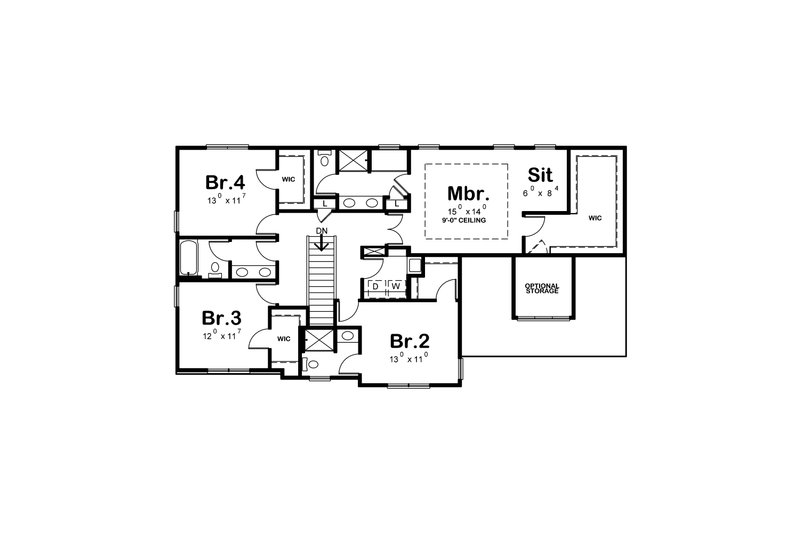 Architectural House Design - Floor Plan - Upper Floor for Traditional House Plan #20-1797 - 4 bed, 4 bath