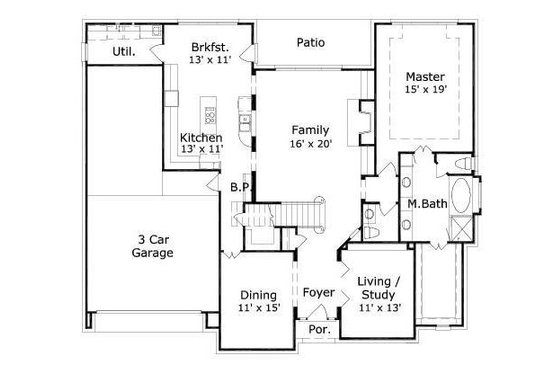 Floor Plan - Main Floor for Colonial House Plan #411-740 - 4 bed, 3.5 bath