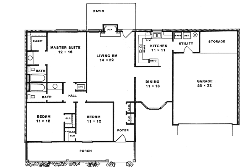 Country Style House Plan - 3 Beds 2 Baths 1439 Sq/Ft Plan #14-134 ...