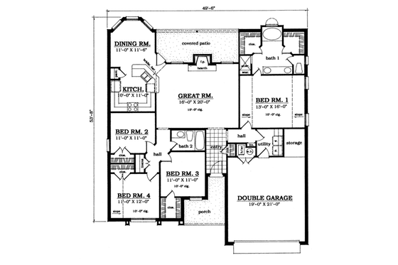 Floor Plan - Main Floor for Traditional House Plan #42-128 - 4 bed, 2 bath