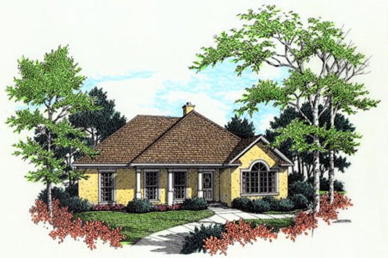 Exterior - Front Elevation for Mediterranean House Plan #45-236 - 3 bed, 2 bath