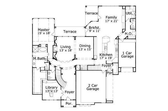 Floor Plan - Main Floor for European House Plan #411-750 - 4 bed, 3.5 bath