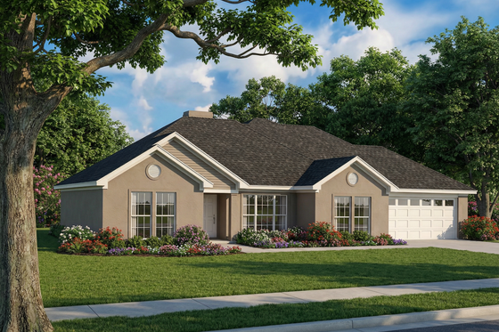 Exterior - Front Elevation for Traditional House Plan #17-409 - 3 bed, 2 bath