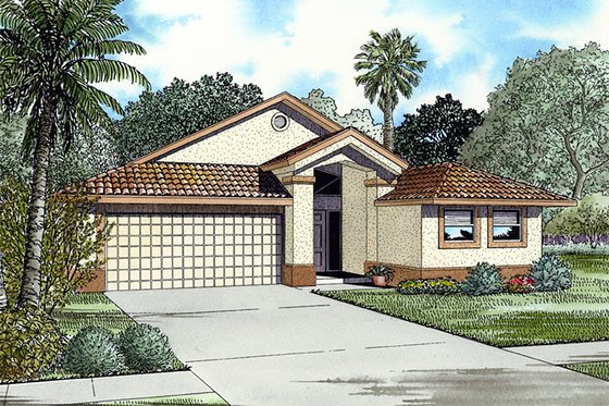Exterior - Front Elevation for Mediterranean House Plan #420-205 - 4 bed, 2 bath