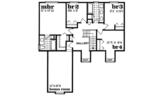 Floor Plan - Upper Floor for European House Plan #47-451 - 4 bed, 2.5 bath