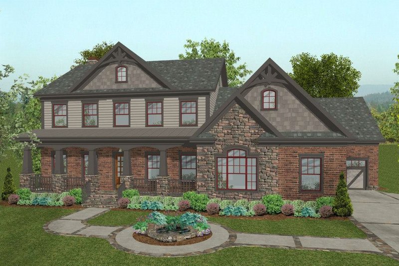 Architectural House Design - Craftsman Exterior - Front Elevation Plan #56-586