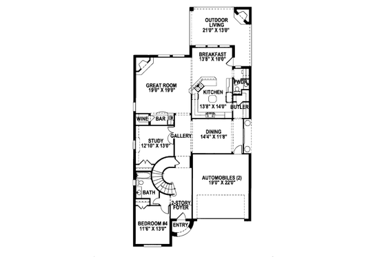Floor Plan - Main Floor for European House Plan #141-367 - 4 bed, 4 bath