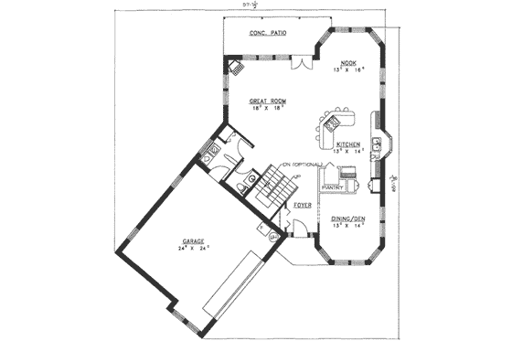 Floor Plan - Main Floor for Traditional House Plan #117-137 - 3 bed, 3 bath