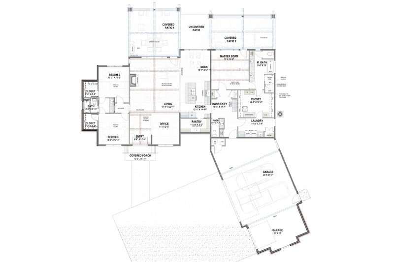 House Design - Floor Plan - Main Floor for Ranch House Plan #1069-34 - 3 bed, 2.5 bath