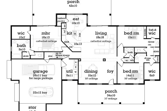 Floor Plan - Main Floor for Craftsman House Plan #45-587 - 3 bed, 2.5 bath