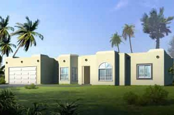Exterior - Front Elevation for Adobe / Southwestern House Plan #1-1330 - 3 bed, 2 bath