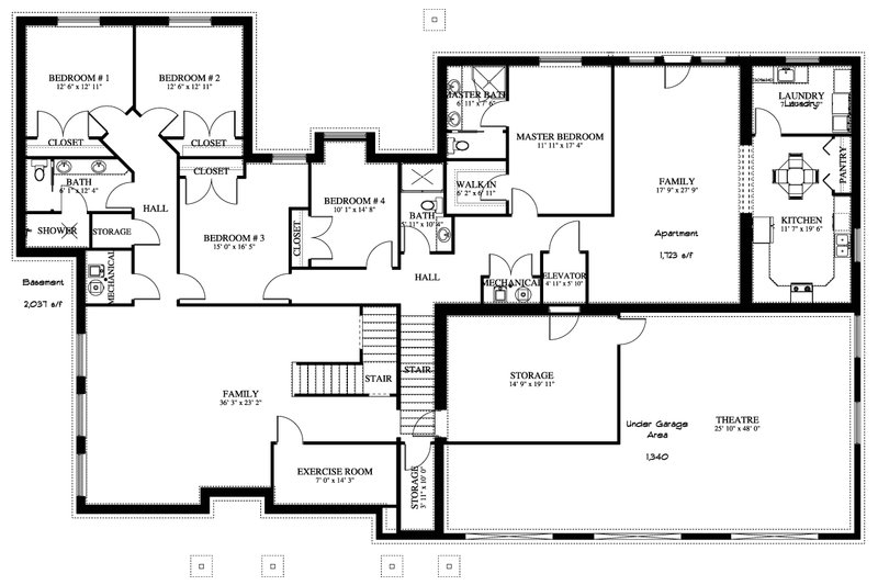 Architectural House Design - Floor Plan - Lower Floor for Craftsman House Plan #1060-237 - 2 bed, 3 bath