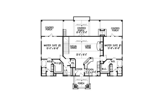 Floor Plan - Main Floor for Craftsman House Plan #54-506 - 2 bed, 2.5 bath