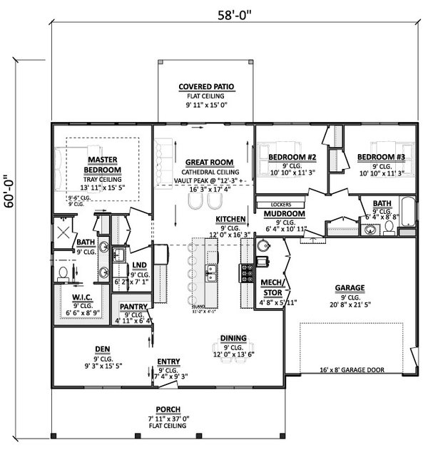 Dream House Plan - Floor Plan - Main Floor for Country House Plan #1089-66 - 3 bed, 2 bath