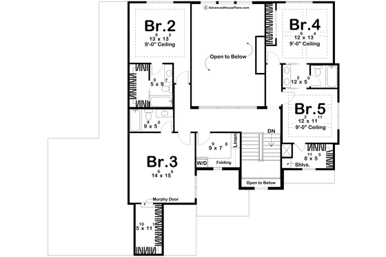 Floor Plan - Upper Floor for Modern House Plan #455-337 - 5 bed, 4.5 bath