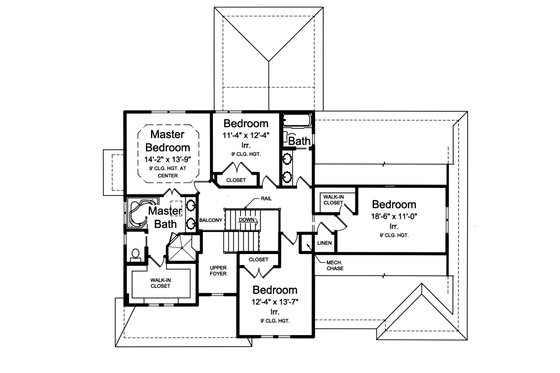 Floor Plan - Upper Floor for Traditional House Plan #46-883 - 4 bed, 2.5 bath
