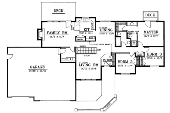 Floor Plan - Main Floor for Prairie House Plan #92-111 - 3 bed, 2 bath