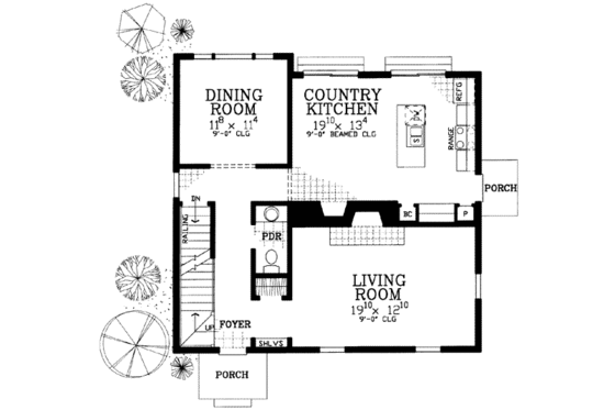 Floor Plan - Main Floor for Colonial House Plan #72-114 - 3 bed, 2.5 bath