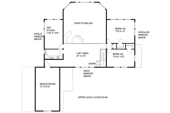 Floor Plan - Upper Floor for Bungalow House Plan #117-730 - 3 bed, 2.5 bath