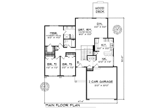 Floor Plan - Main Floor for Traditional House Plan #70-140 - 3 bed, 2 bath