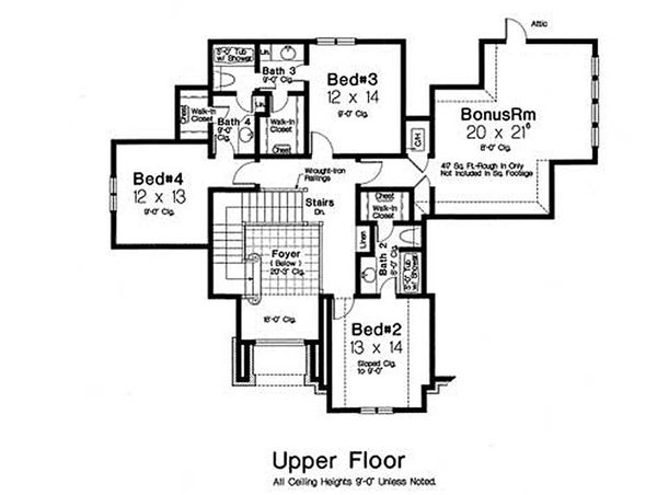 House Design - Tudor Floor Plan - Upper Floor Plan #310-653
