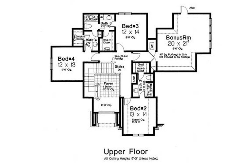 Architectural House Design - Floor Plan - Upper Floor for Tudor House Plan #310-653 - 4 bed, 3.5 bath