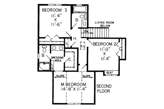 Floor Plan - Upper Floor for Traditional House Plan #312-256 - 3 bed, 2.5 bath