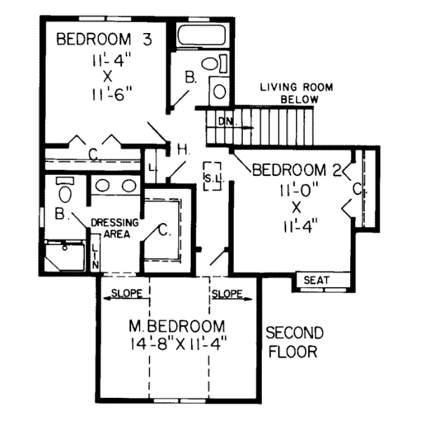 Floor Plan - Upper Floor for Traditional House Plan #312-256 - 3 bed, 2.5 bath