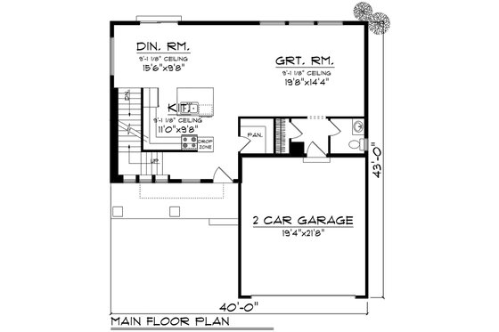 Floor Plan - Main Floor for Prairie House Plan #70-1511 - 3 bed, 2.5 bath