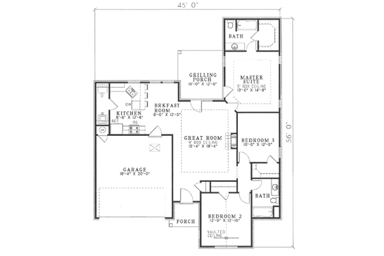 Floor Plan - Main Floor for Traditional House Plan #17-1141 - 3 bed, 2 bath