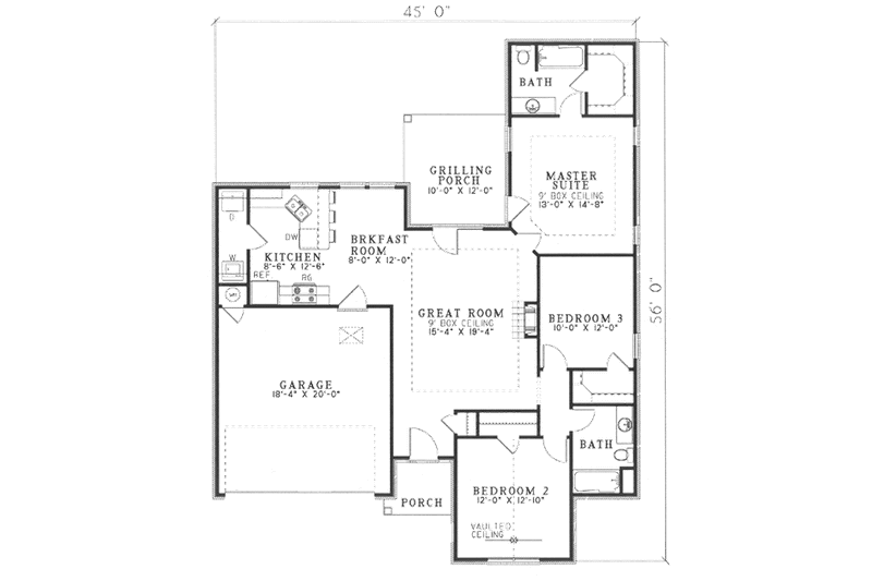 Architectural House Design - Floor Plan - Main Floor for Traditional House Plan #17-1141 - 3 bed, 2 bath