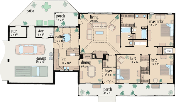 House Design - Ranch Floor Plan - Main Floor Plan #36-156