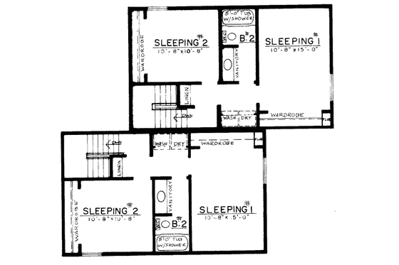 Floor Plan - Upper Floor for Modern House Plan #303-140 - 2 bed, 1.5 bath