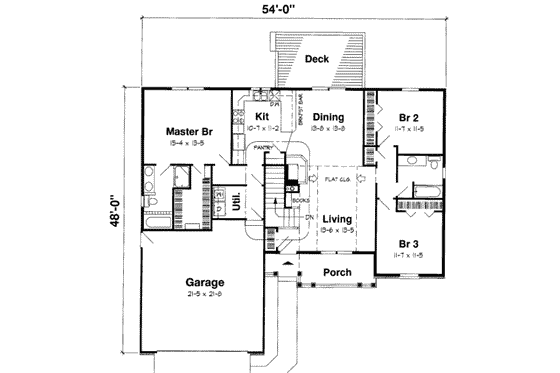 Floor Plan - Main Floor for Traditional House Plan #312-323 - 3 bed, 2 bath