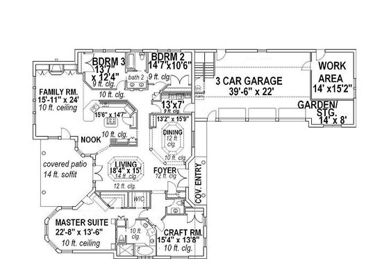 Floor Plan - Main Floor for Mediterranean House Plan #117-509 - 3 bed, 2.5 bath