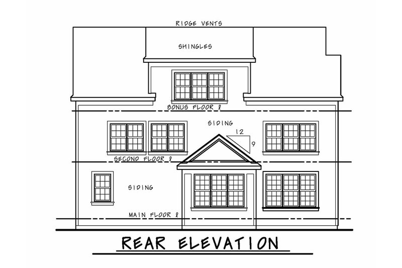 House Blueprint - Exterior - Rear Elevation for Craftsman House Plan #20-2468 - 3 bed, 3.5 bath