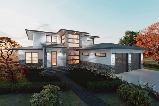 Exterior - Front Elevation 3 for European House Plan #1101-13 - 3 bed, 3.5 bath