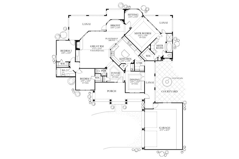 Architectural House Design - Floor Plan - Main Floor for Mediterranean House Plan #80-117 - 3 bed, 2.5 bath