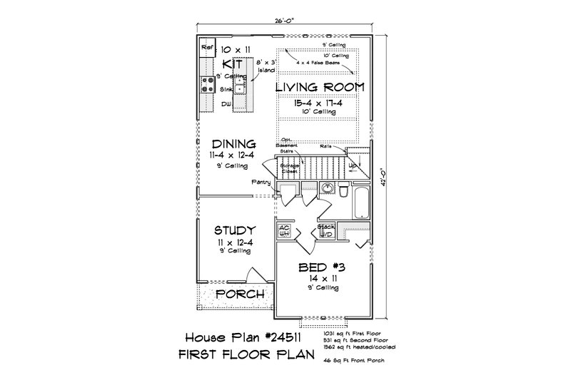 House Plan Design - Floor Plan - Main Floor 1 for Cottage House Plan #513-2304 - 3 bed, 3 bath