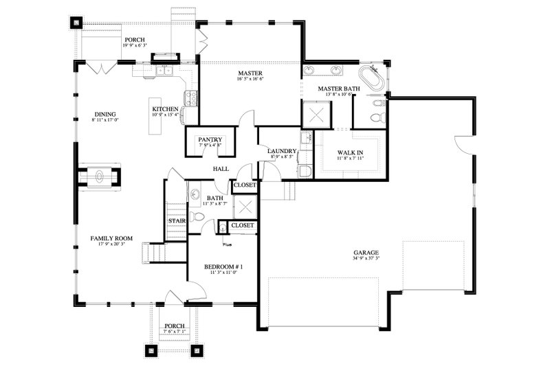 Dream House Plan - Floor Plan - Main Floor for Ranch House Plan #1060-6 - 3 bed, 3 bath