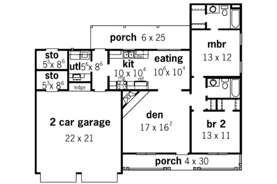Floor Plan - Main Floor for Traditional House Plan #16-242 - 2 bed, 2 bath