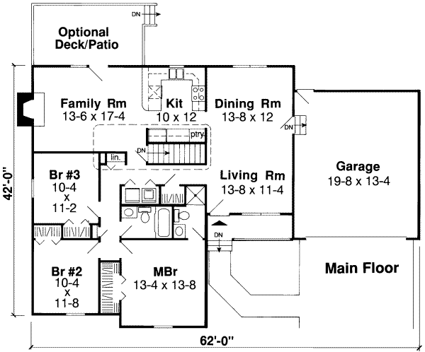 Ranch Style House Plan - 3 Beds 2 Baths 1484 Sq/Ft Plan #312-452 ...